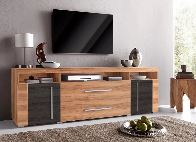 OTTO home Lowboard Roger,Breite 182 cm, stilvolle TV-Kommode, 2Türen 2 Schubladen, TV-Schrank mit viel Stauraum, TV-Board, Braun, – Produktbild 3 von 5