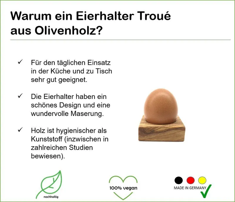Olivenholz erleben Olivenholz erleben Eierbecher Eierbecher Troué, (1-tlg), antibakterielle Wirkung, Braun, – Produktbild 3 von 5