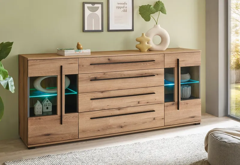 Furn.Design Sideboard Design-D (Anrichte in Evoke Eiche Dekor, 200 x 86 cm), mit Soft-Close-Funktion, Beige, – Produktbild 4 von 5