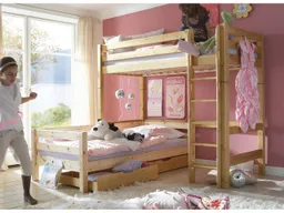 Hochbett "Infanskids" 2 Betten, 90x200 cm, Leiter gerade, Kiefer lackiert – Produktbild 1 von 1