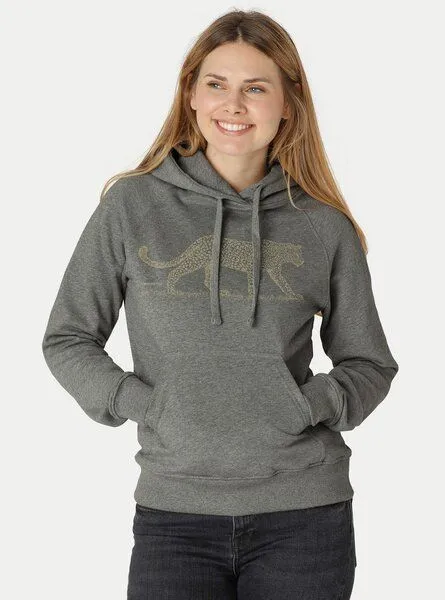 Peaces.bio - handbedruckte Biomode Peaces.bio - handbedruckte Biomode Bio-Damen-Kapuzensweater Leopard, Dunkelgrau, – Produktbild 2 von 2
