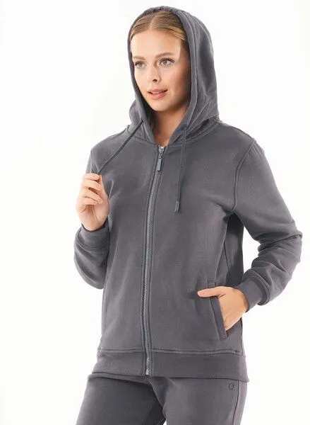 ORGANICATION ORGANICATION Soft Touch Zip-Hoodie aus Bio-Baumwolle, Grau(asphalt), – Produktbild 1 von 4