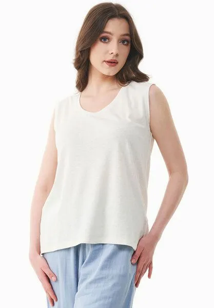 ORGANICATION ORGANICATION Top aus Bio-Baumwolle und Leinen, Weiß(off white), – Produktbild 1 von 4