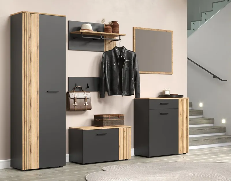 Furn.Design Garderoben-Set Avila, (in grau/Anthrazit mit Evoke Eiche Staboptik, Komplett-Set 6-teilig), variable Inneneinteilung, Grau, – Produktbild 5 von 5
