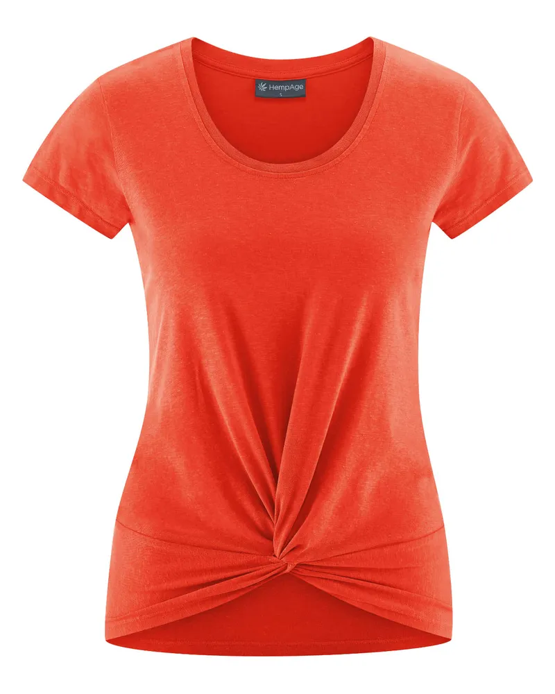 HempAge Hempage Damen vegan T-Shirt Mit Yoga Knoten Detail Ziegelorange, Orange, – Produktbild 1 von 2