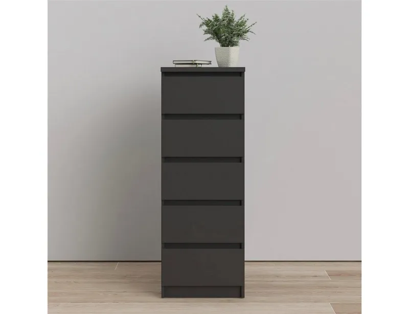 Home affaire Highboard Naia, Hochkommode, 5 Schubladen, Aufbewahrung, grifflose Front, Modern, skandinavisches Design, Schmal, in mehrere Farben, Schwarz, – Produktbild 1 von 5