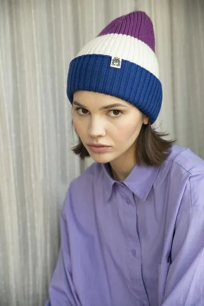 Kiwistories Strickmütze Merinowolle, Lila blau, – Produktbild 2 von 2