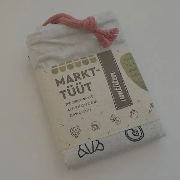 umtüten umtüten Markt-Tüüt aus Recyling Bio Baumwolle / plastikfrei / made in Germany, Rot, – Produktbild 1 von 2