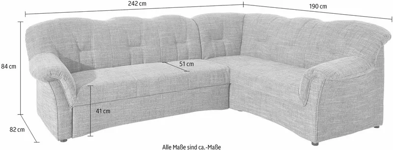 DOMO collection Ecksofa Papenburg B/T/H: 242/190/84 cm L-Form, wahlweise mit Bettfunktion, Langer Schenkel links oder rechts, Beige, – Produktbild 4 von 8