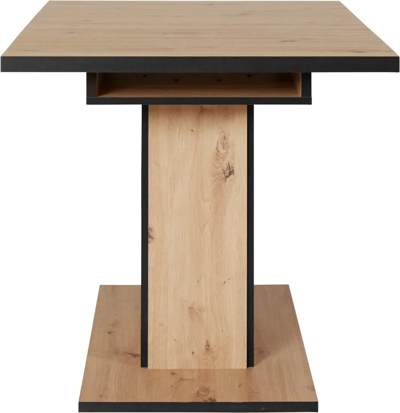 HELA Esstisch Ariana, Tisch, Küchentisch, Auszugstisch, durch innenliegende Einlegeplatten ausziehbar 120-160 cm, Beige|schwarz, – Produktbild 4 von 5
