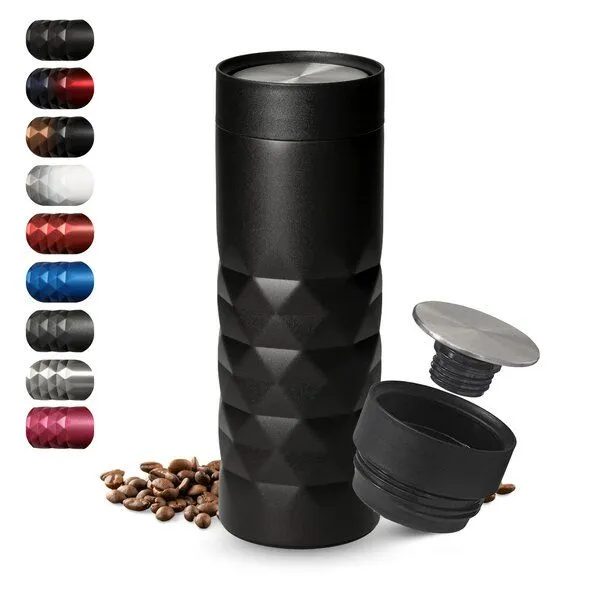 elasto elasto Thermobecher 440 ml aus Edelstahl - doppelwandiger Kaffeebecher to go - auslaufsicherer Isolierbecher, Schwarz, – Produktbild 1 von 4