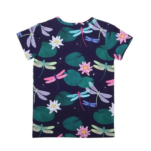 Walkiddy Walkiddy T-Shirt Dunkelblau Bunte Libellen-Allover Bio-Baumwolle GOTS – Produktbild 2 von 3