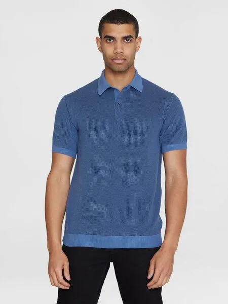 KnowledgeCotton Apparel KnowledgeCotton Apparel Gestricktes Polohemd TWO TONED aus Bio-Baumwolle, Blau (moonlight blue), – Produktbild 1 von 4