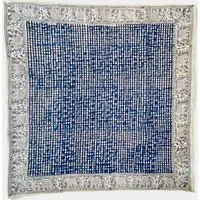 Der Lindwurm Der Lindwurm Kalamkari- Tuch (55x55 cm), Handdruck mit Pflanzenfarben, Grau/blau, – Produktbild 1 von 1
