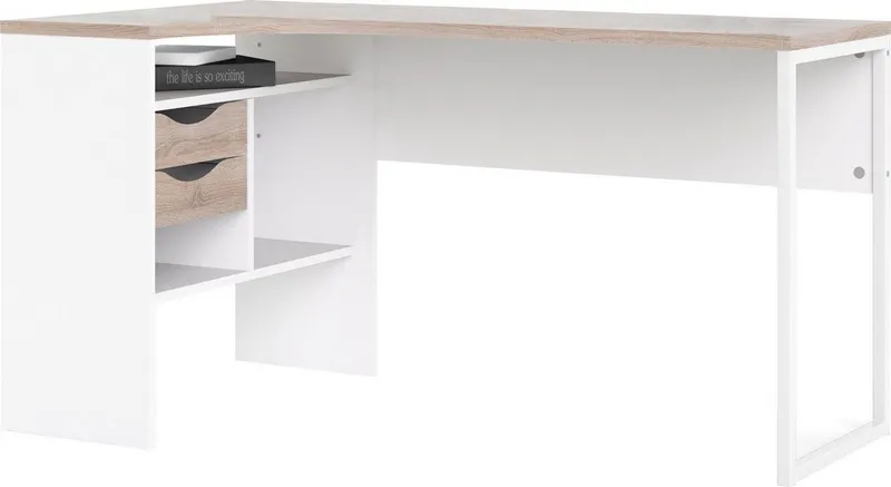 Home affaire Eckschreibtisch Plus, Schreibtisch mit vielen Stauraummöglichkeiten, Gestell aus Metall, Weiß, – Produktbild 3 von 5