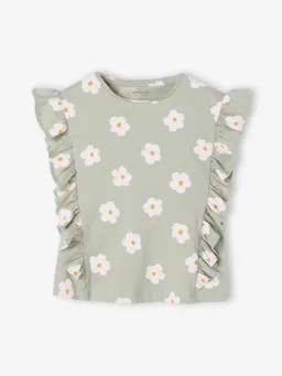 Vertbaudet Mädchen Top mit Volants und Blumenmotiven salbei – Produktbild 1 von 1