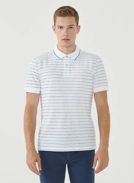 ORGANICATION ORGANICATION Gestreiftes Poloshirt aus Bio-Baumwolle, White, – Produktbild 1 von 4
