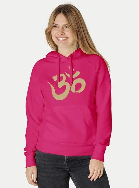 Peaces.bio - handbedruckte Biomode Peaces.bio - handbedruckte Biomode Bio-Damen-Kapuzensweater Om, Pink, – Produktbild 2 von 2