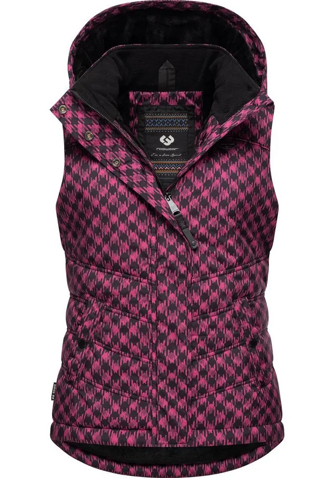 ragwear ragwear Steppweste Hesty Print Weste mit abnehmbarer Kapuze und Hahnentritt Muster, Rosa, – Produktbild 2 von 4