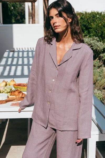AmourLinen AmourLinen Langarm-Pyjama-Set Nightly, Staubiger lavendel, – Produktbild 4 von 4