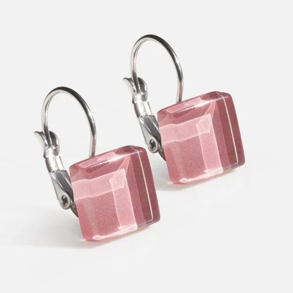 ALEXASCHA ALEXASCHA Geometrische Ohrringe hängend aus Glas | PUREFORM, Rosenquarz rosa, – Produktbild 1 von 5