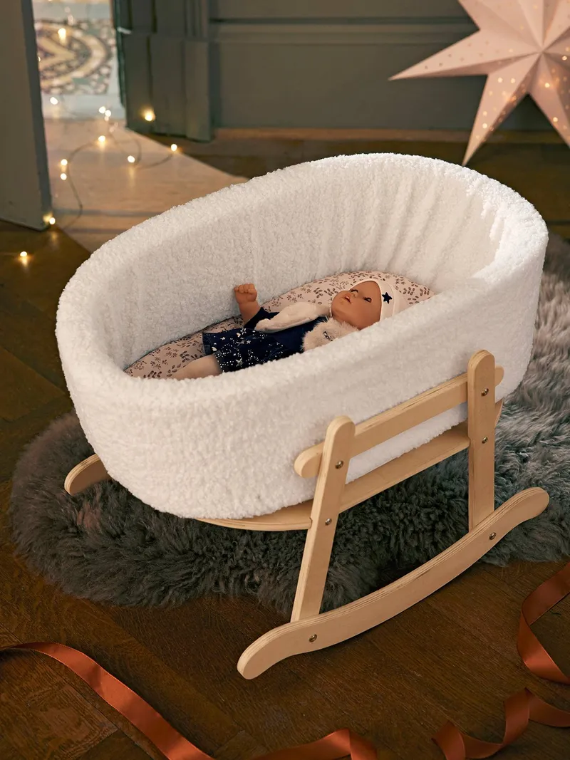 Vertbaudet Puppenwiege MINI COCOON, Weiß geblümt/mini flora, – Produktbild 1 von 4