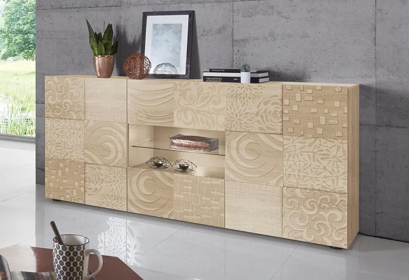 Home affaire Sideboard Miro, Breite 181 cm mit dekorativem Siebdruck, Beige, – Produktbild 4 von 8