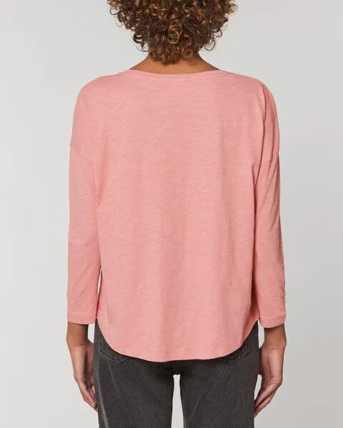 Human Family Human Family Damen Longsleeve aus Slub Garn - "Wave - Teach Peace", Canyon-pink, – Produktbild 3 von 4