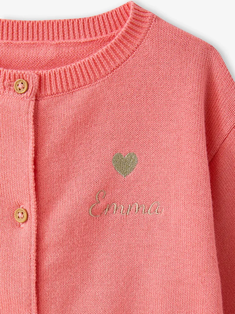 Vertbaudet Baby Cardigan mit Herzstickerei BASIC, Koralle, – Produktbild 2 von 2