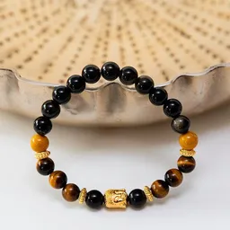 Divasya Divasya Armband "Golden Buddha" aus Obsidian, Mookait & Tigerauge – Produktbild 1 von 1