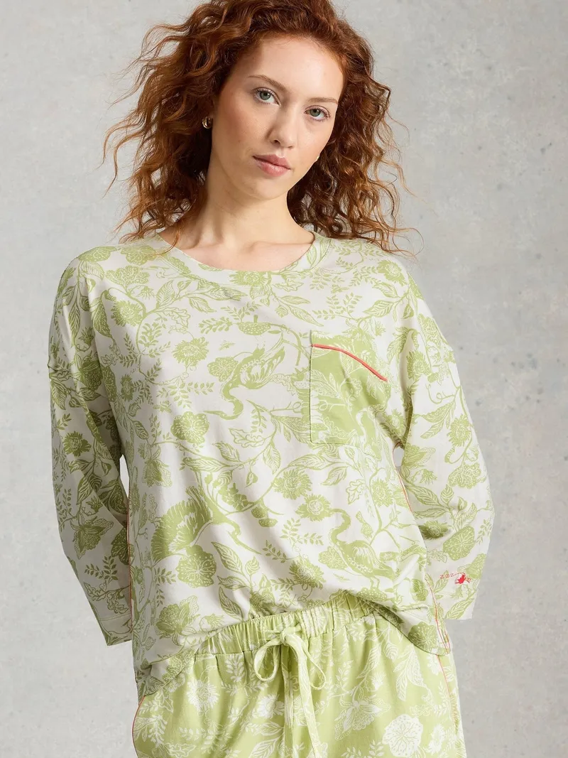White Stuff Bedrucktes Pyjamatop Maya - M, Grün print, – Produktbild 3 von 4