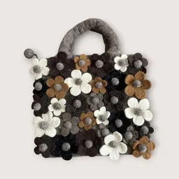 Luna-Leena Luna-Leena Kinder Handtasche aus Filz schwarz, braun, weiß – handgehäkelt in Nepal – Produktbild 1 von 1