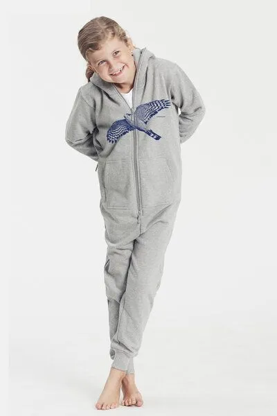 Peaces.bio - handbedruckte Biomode Peaces.bio - handbedruckte Biomode Jumpsuit Sperber Kinder, Hellgrau, – Produktbild 2 von 4
