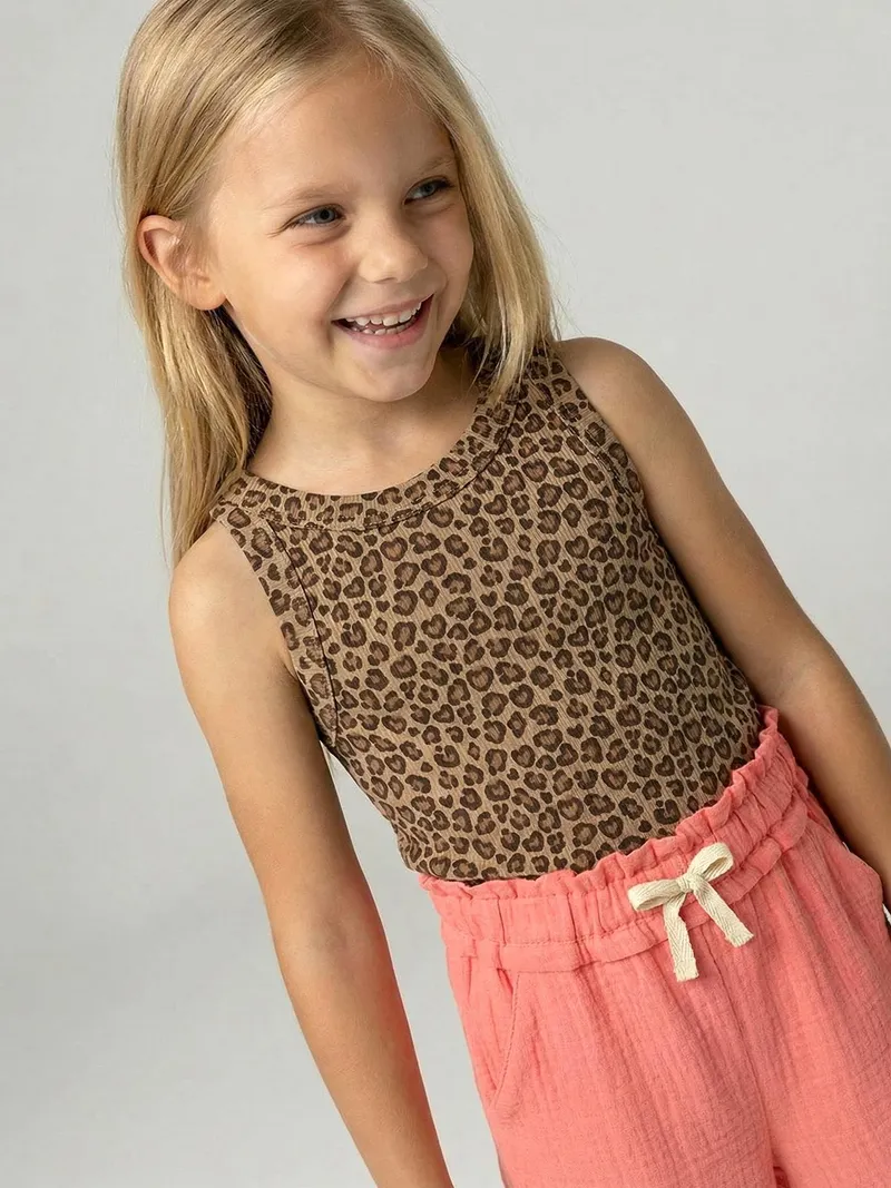 Vertbaudet Mädchen Trägertop aus Ripp leo, Beige leo, – Produktbild 1 von 3