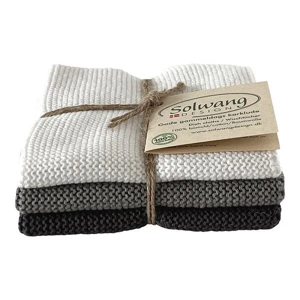 Solwang Design Solwang Design 3er-Set Spültücher aus 100% Biobaumwolle, Weiss-grau kombi, – Produktbild 1 von 2