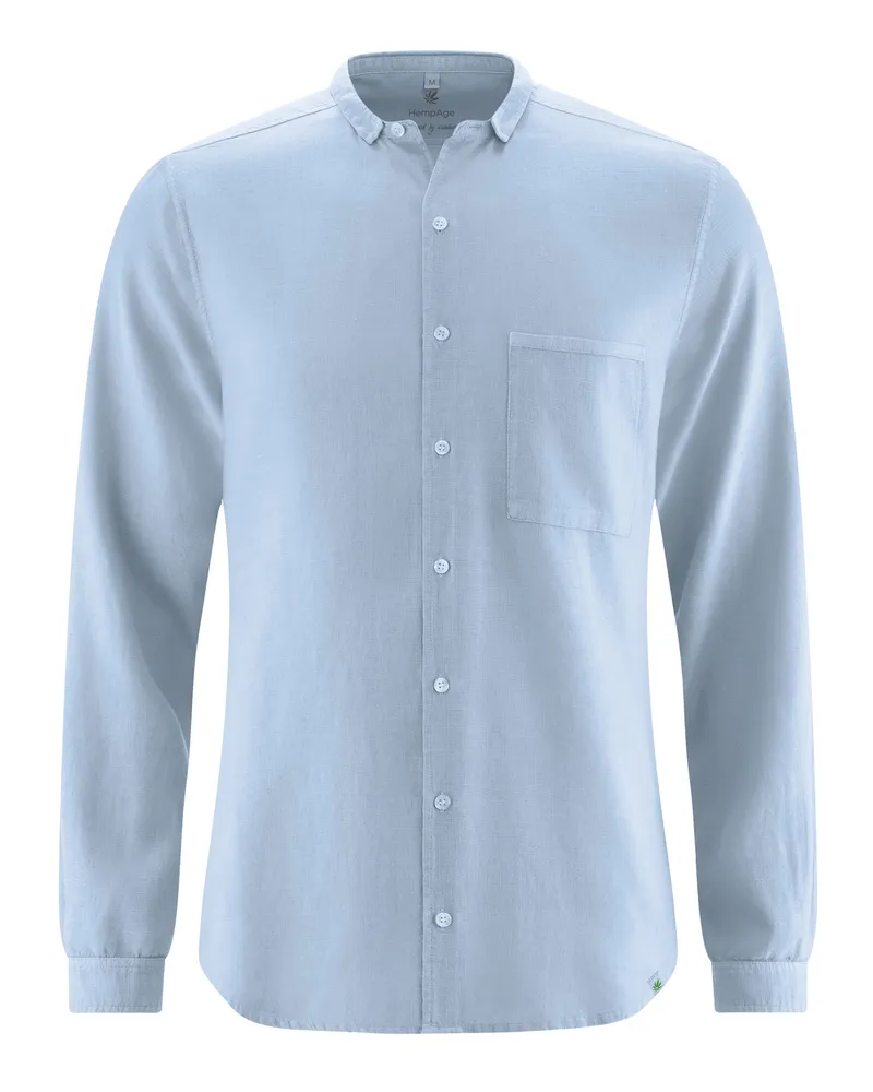 HempAge Hempage Herren vegan Langarmhemd Rauchblau, Blau, – Produktbild 1 von 2
