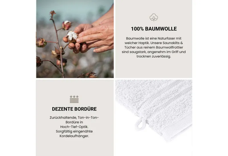 Schiesser Schiesser Waschhandschuh Milano Waschhandschuh-Set aus weicher Baumwolle in Frottier-Qualität, (5-St), mit Webbordüre, Weiß, – Produktbild 4 von 5