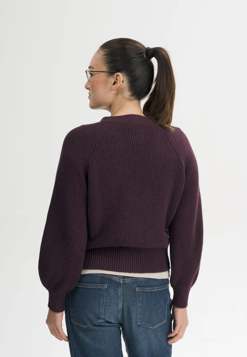 MELA MELA Damen vegan Strickjacke Aus Rippstrick Bhuma Elderberry Melange, Violett, – Produktbild 1 von 2
