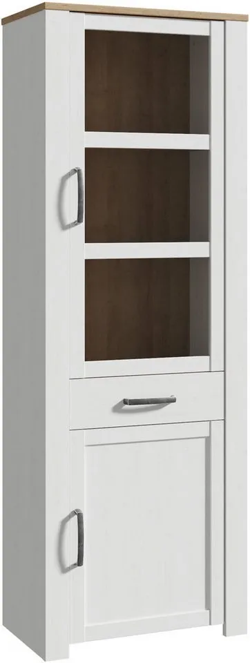 FORTE Highboard Bohol, Vitrine, 1 Glastüre,1 SK, 1 Türe, B/H/T 71,7/205,4/42 cm Beleuchtung optional bestellbar, Weiß, – Produktbild 2 von 4