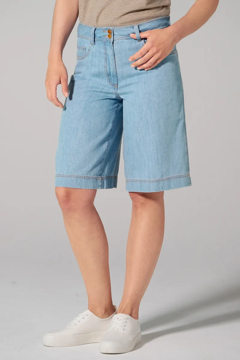 HempAge Hempage Damen vegan Jeansshorts Mit 5 Taschen Aqua, Blau, – Produktbild 2 von 2