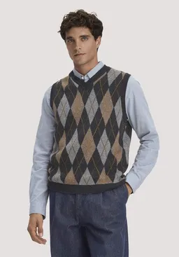 hessnatur hessnatur Argyle Strick-Pullunder Regular aus Schurwolle und Bio-Baumwolle – Produktbild 1 von 1