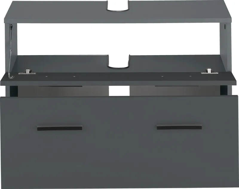 welltime Waschbeckenunterschrank Skara mit Klappe und Schubkasten, schwarze Griffe, Breite 80 cm, Höhe 55 cm, Grau, – Produktbild 1 von 5