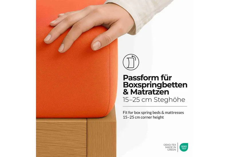 etérea Himmlische Qualität Spannbettlaken etérea Comfort Jersey 2er Set Spannbettlaken, Jersey, Gummizug: rundum, (2 Stück), Orange, – Produktbild 3 von 5