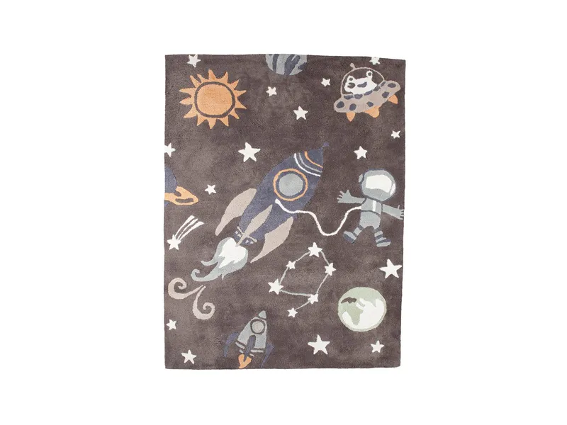 HANS NATUR HANS NATUR Kinderteppich Bio-Baumwolle "Weltall" Maße 100 x 130 cm, Braun, – Produktbild 1 von 2