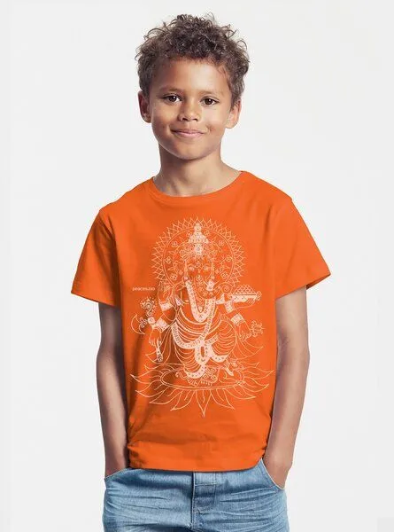 Peaces.bio - handbedruckte Biomode Peaces.bio - handbedruckte Biomode Bio-Kinder T-Shirt Ganesha, Orange, – Produktbild 2 von 2