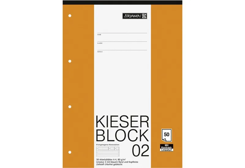 BRUNNEN BRUNNEN Kieserblock DIN A4, Lineatur 2, 80 g/m², 50 Blatt – Produktbild 1 von 4