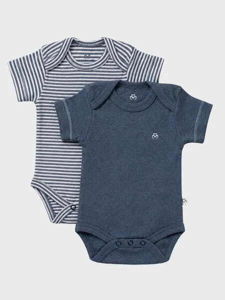 OrganicEra OrganicEra Bio-Kurzarm Babybodys für Neugeborene, 2-teiliges Set, Indigo melange (blau), – Produktbild 1 von 3