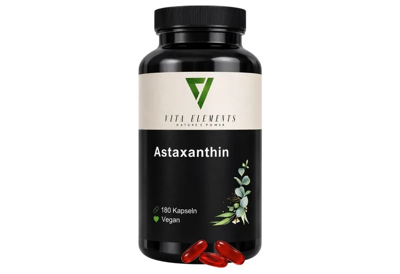 Vita Elements Astaxanthin - 12mg aus konzentriertem Algen-Oleoresin, 180 Kapseln, 1 er Packung à 180 St., Vegan, Frei von Gentechnik, Ohne Fischöl & Gelatine, Laborgeprüft – Produktbild 1 von 5