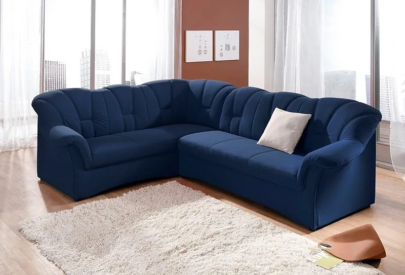 DOMO collection Ecksofa Papenburg B/T/H: 242/190/84 cm L-Form, wahlweise mit Bettfunktion, Langer Schenkel links oder rechts, Blau, – Produktbild 2 von 5