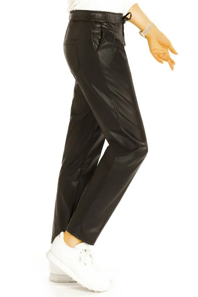 be styled Lederimitathose Hüftige Imitatlederhose schwarze lockere Damenhose - Damen - j6L-2 Lederlook, Schwarz, – Produktbild 4 von 5